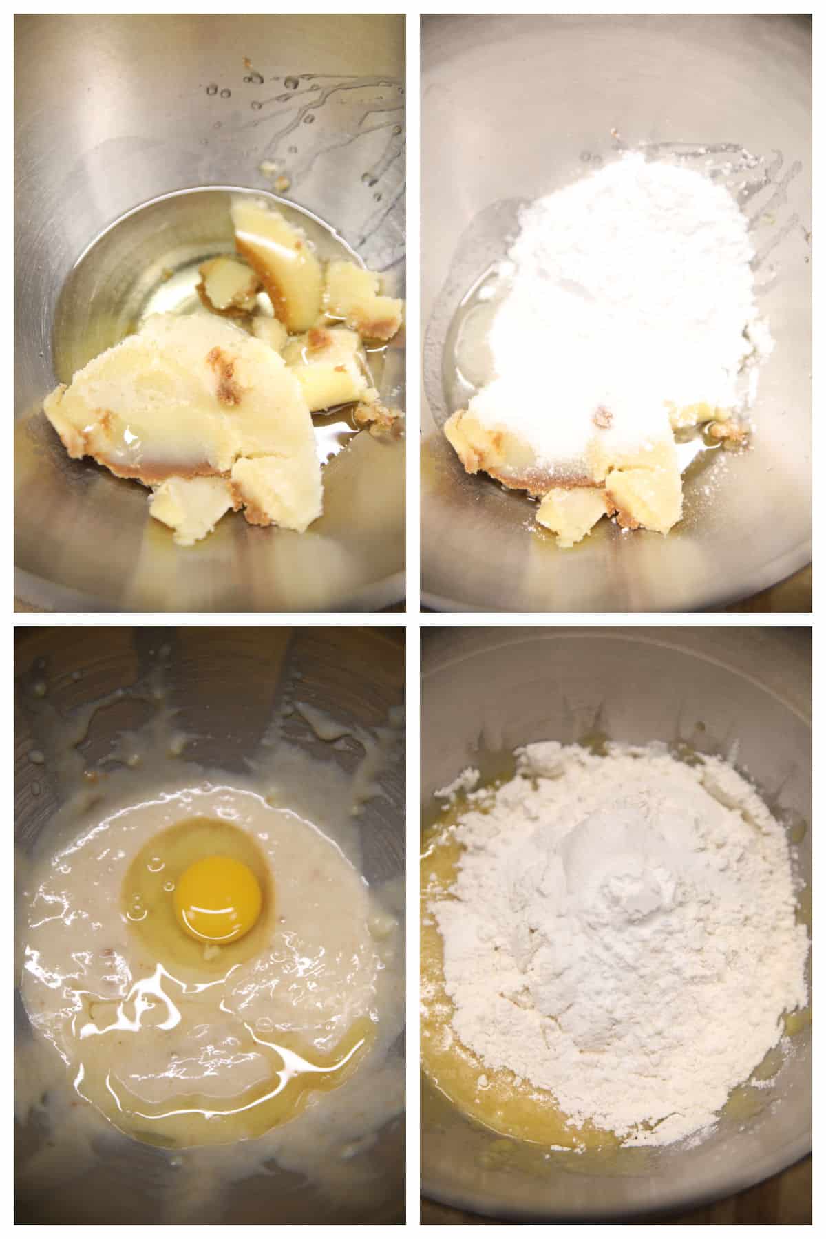 Collage: making pecan sandies cookie dough.