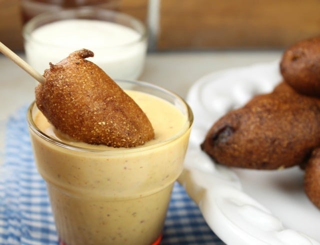 Homemade Mini Corn Dogs are a family favorite appetizer or great for a quick lunch! Recipe found at MissintheKitchen.com