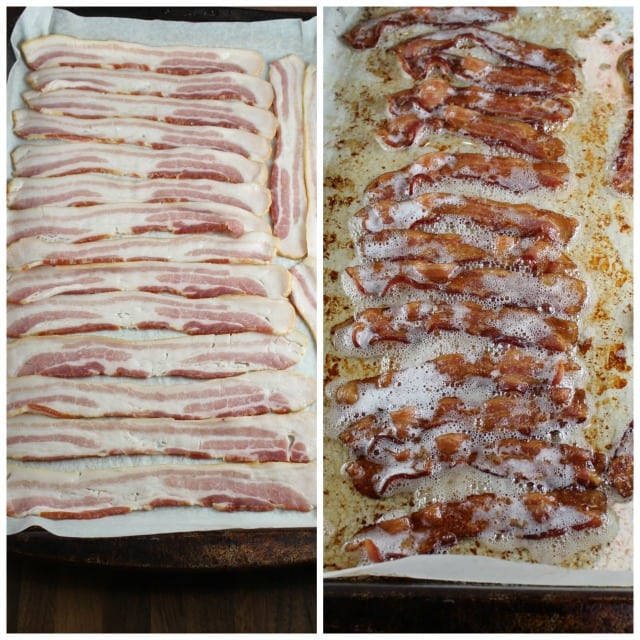 Bacon slices on a baking sheet, Baked Bacon Slices