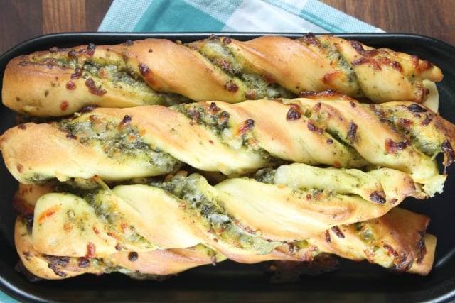 Cheesy Pesto Breadsticks - Recipe from MissintheKitchen #ad