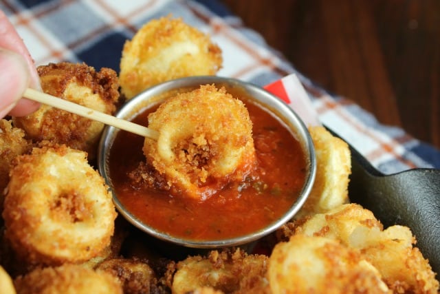 Fried Tortellini Recipe a family favorite for game night get togethers. From MissintheKitchen.com