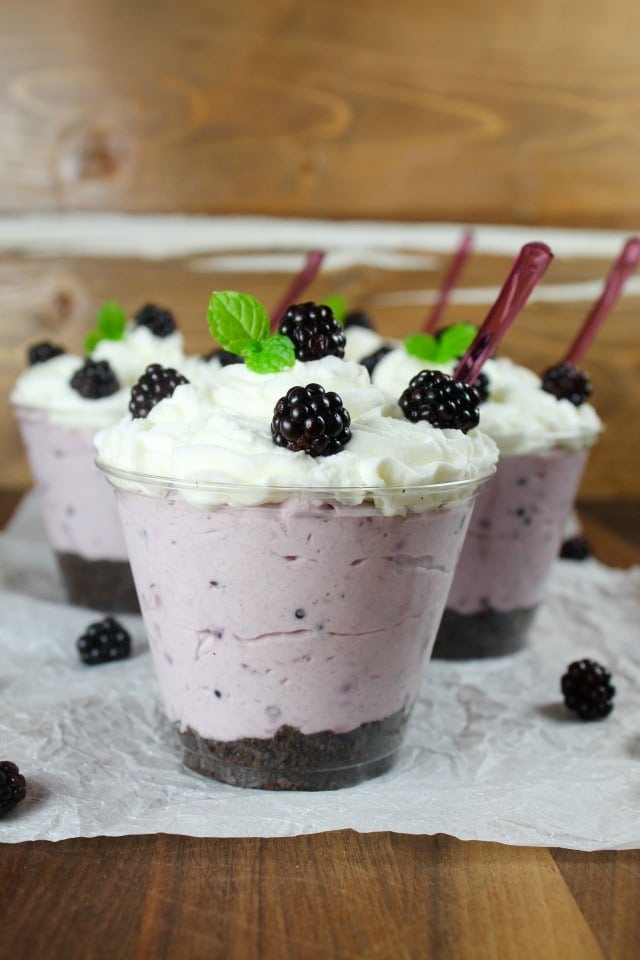 No Bake Blackberry Cheesecake Recipe is an easy summer dessert to enjoy with fresh blackberries! From MissintheKitchen.com