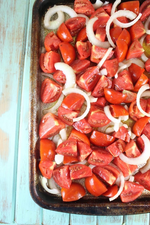 Tomatoes and Onions for Roasted Tomato and Onion Sauce Recipe ~ MissintheKitchen.com