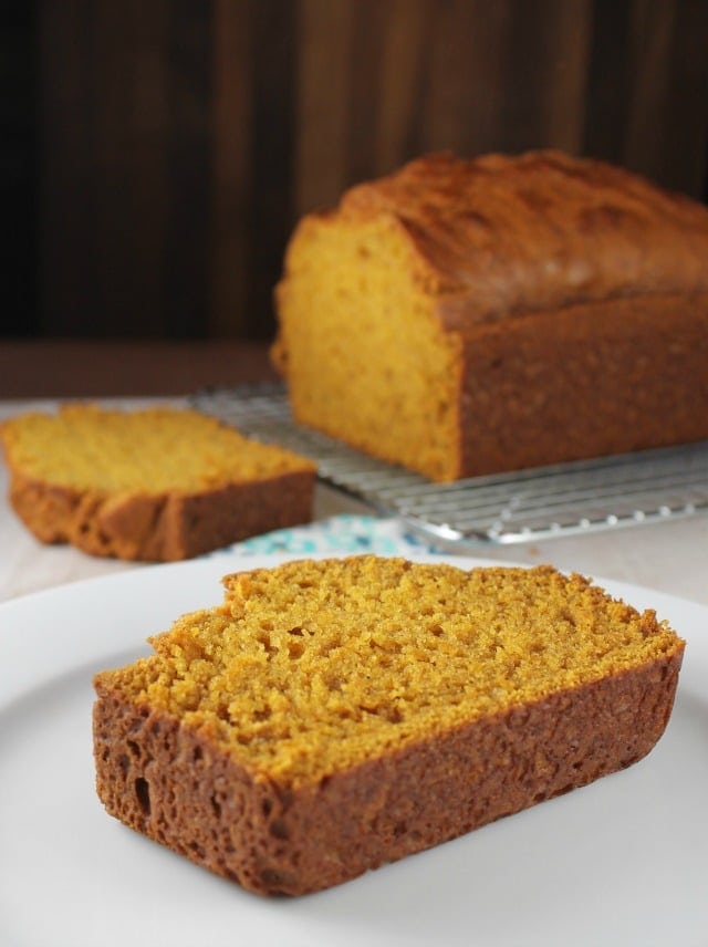 Easy Pumpkin Bread Recipe comes together in one bowl with no mixer required. A great fall baking recipe. From MissintheKitchen.com