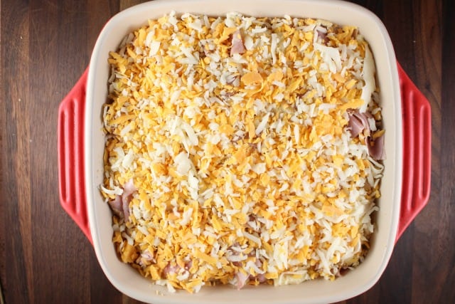 Ham and Cheese Breakfast Casserole ready for the oven - Miss in the Kitchen #ad