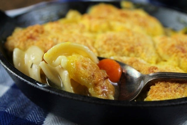 Recipe for Cheesy Cornbread Chicken Noodle Pot Pie | MissintheKitchen.com #ad