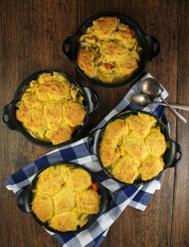 Delicious comfort food dinner: Cheesy Cornbread Chicken Noodle Pot Pie Recipe from MissintheKitchen.com #ad