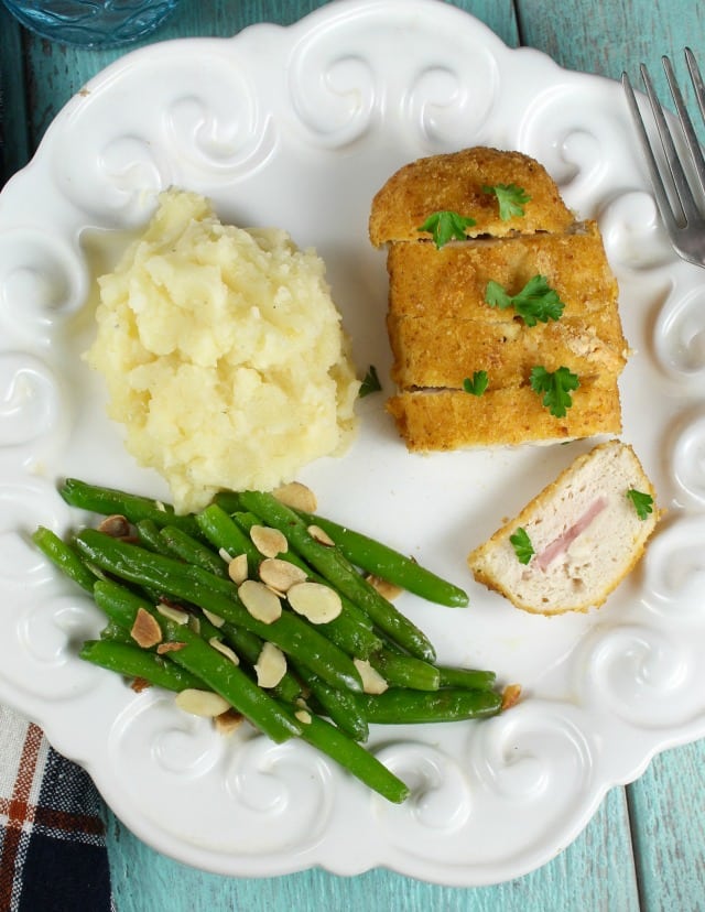 Easy Weeknight Dinner plan with Barber Foods Stuffed Chicken Breasts & Almond Green Beans from MissintheKitchen.com #ad