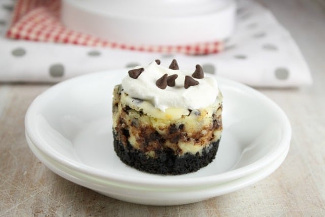 Mini Chocolate Chip Cheesecakes Dessert Recipe from Miss in the Kitchen