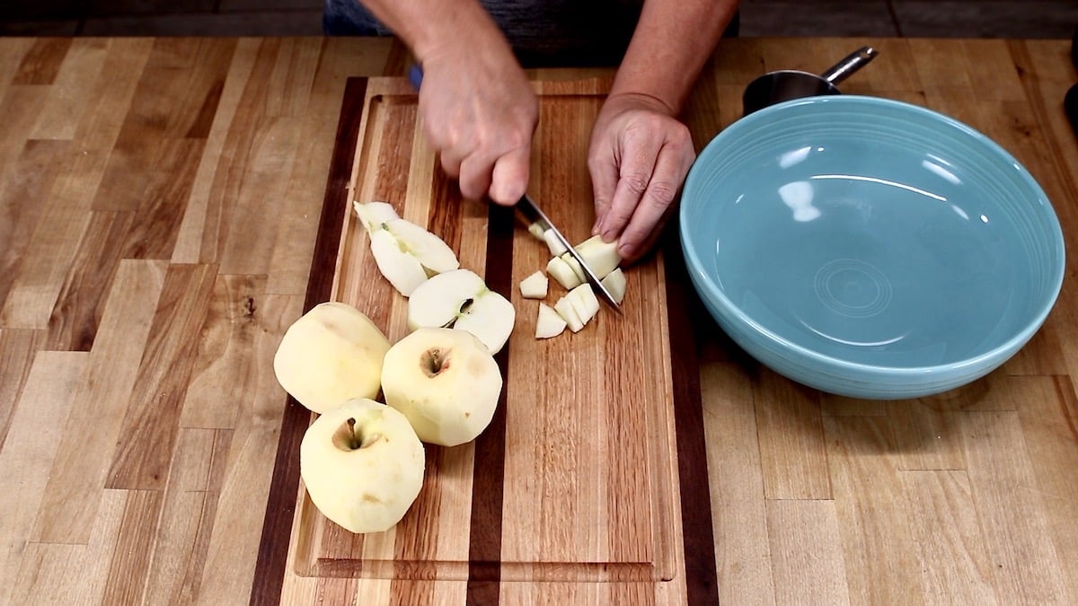 dicing apples for cake recipe