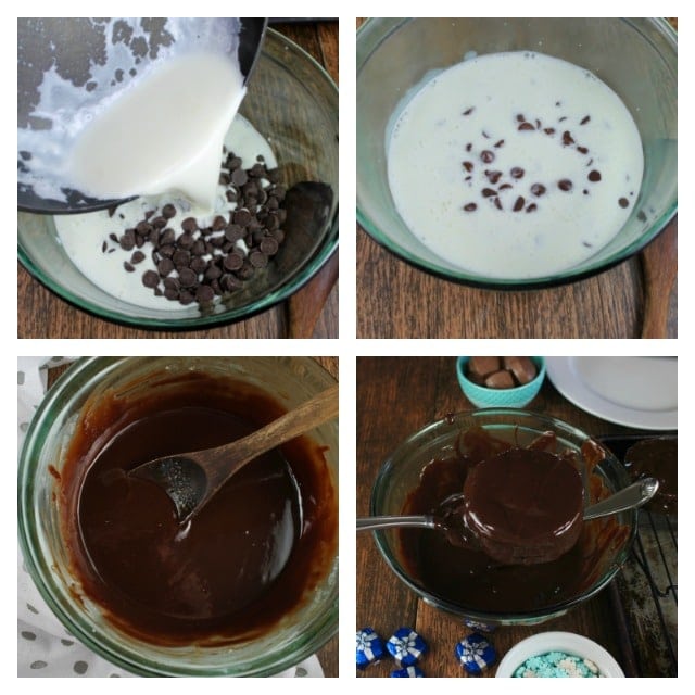 Chocolate Ganache for Triple Chocolate Mini Snack Cakes | MissintheKitchen.com