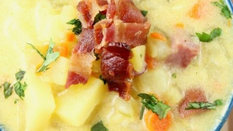Creamy Ham and Potato Soup is a comforting and delicious meal for any night of the week. Made with Dairy Pure Milk from MissintheKitchen.com #ad