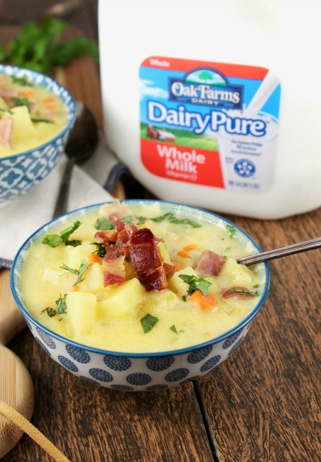 Creamy Ham and Potato Soup ~ DairyPure milk ~ Recipe from MissintheKitchen.com #ad