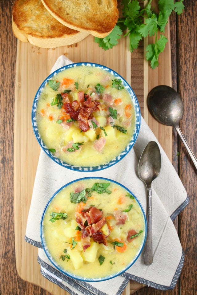 Creamy Ham and Potato Soup Recipe from MissintheKitchen.com Made with DairyPure milk #ad