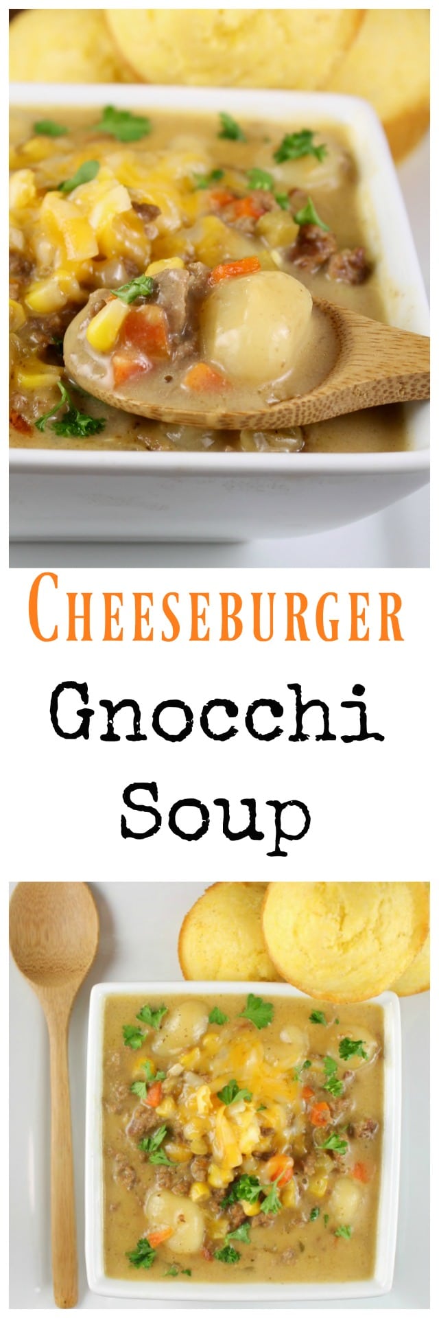 Cheeseburger Gnocchi Soup is the perfect comfort food to warm you right up on a cold evening! This is an easy and delicious dinner that the entire family can agree on. Recipe from MissintheKitchen.com