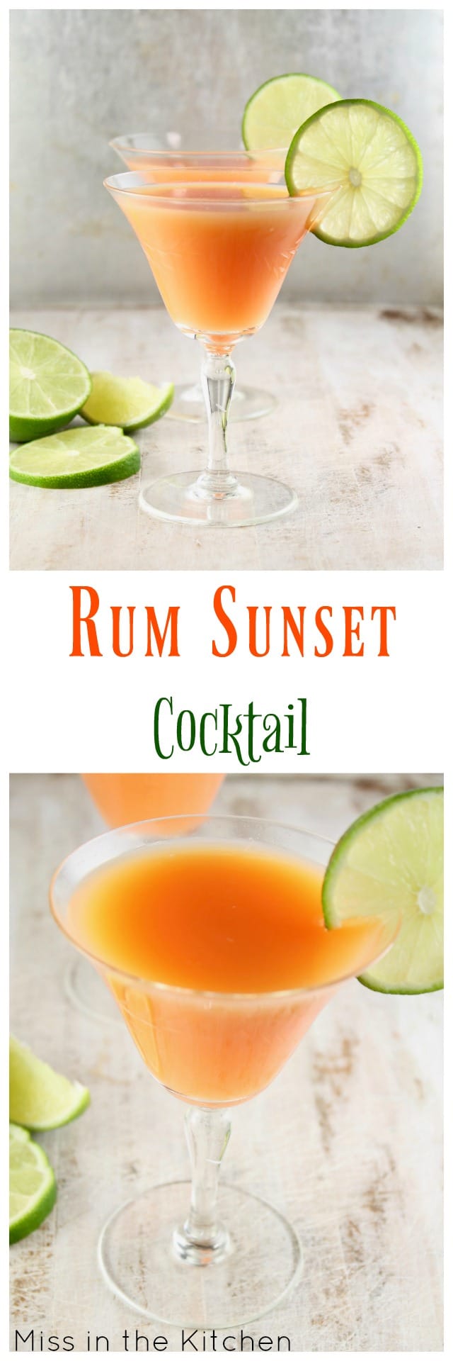 Rum Sunset Cocktail ~ Easy Large Batch Cocktail for Parties ~ MissintheKitchen.com