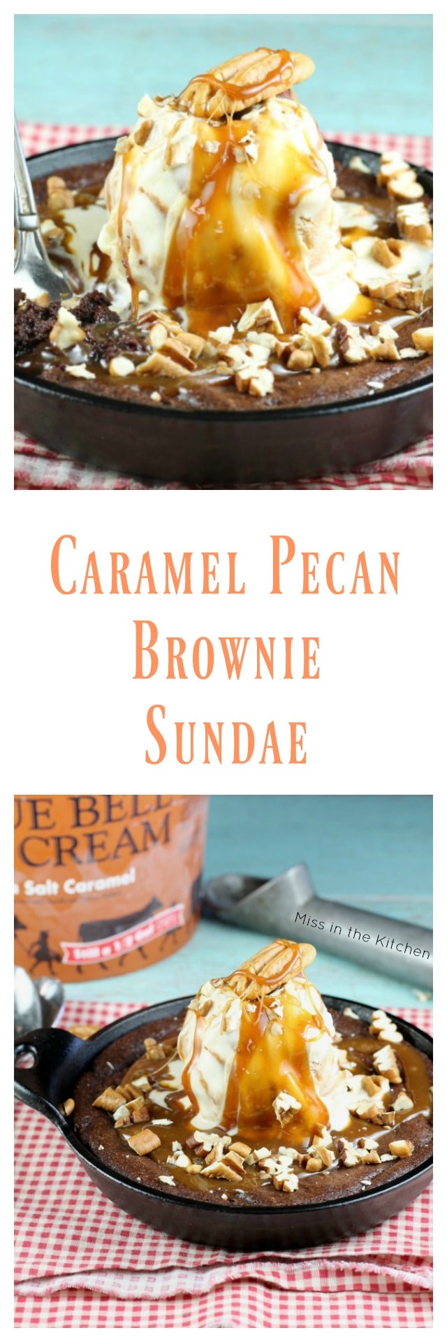 Caramel Pecan Brownie Sundae Recipe for two ~ perfect for romantic dinners and Valentine's Day from MissintheKitchen.com