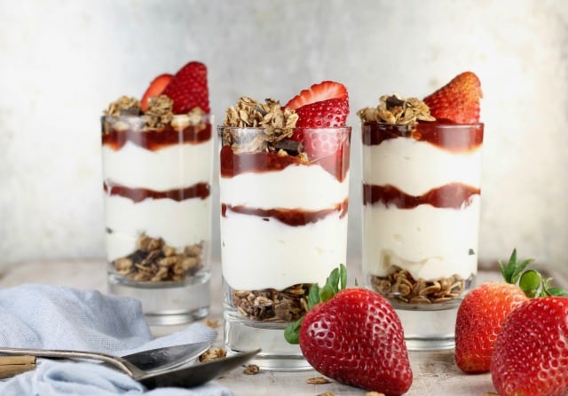 Recipe for Strawberry Cheesecake Parfaits ~ MissintheKitchen.com