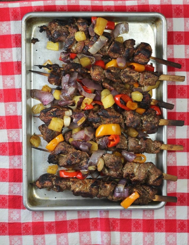 Easy summer meal on the grill! Balsamic Pork Skewers Recipe from MissintheKitchen.com 