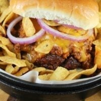 Barbecue Frito Chili Pie Burger for 2017 Burger Month from MissintheKitchen.com