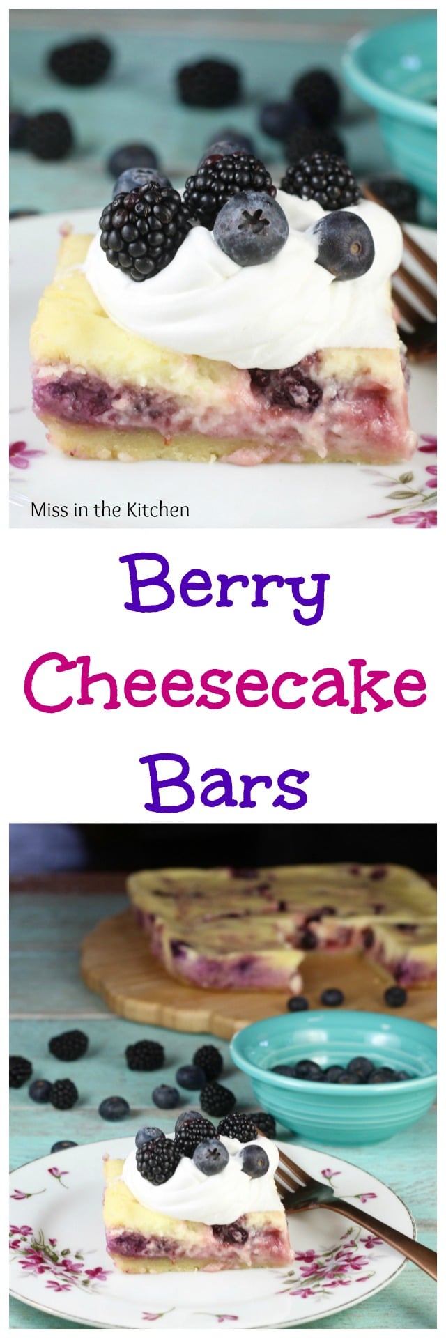 Berry Cheesecake Bars ~ Easy Dessert Recipe from MissintheKitchen.com