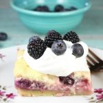 Berry Cheesecake Bars Recipe for an easy dessert any day of the week. From MissintheKitchen.com