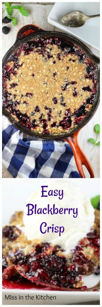 Easy Blackberry Crisp Recipe ~ simple dessert and delicious topped with vanilla ice cream from MissintheKitchen.com