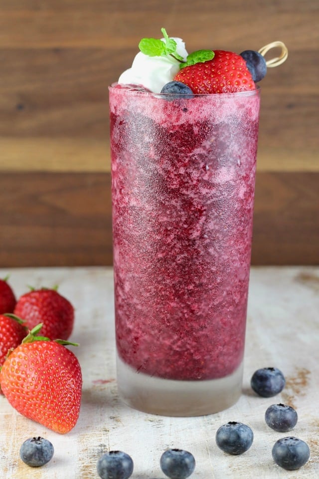 Honey Berry Slushie Recipe with just 3 ingredients! Healthy and delicious for summer! From MissintheKitchen.com #ad 