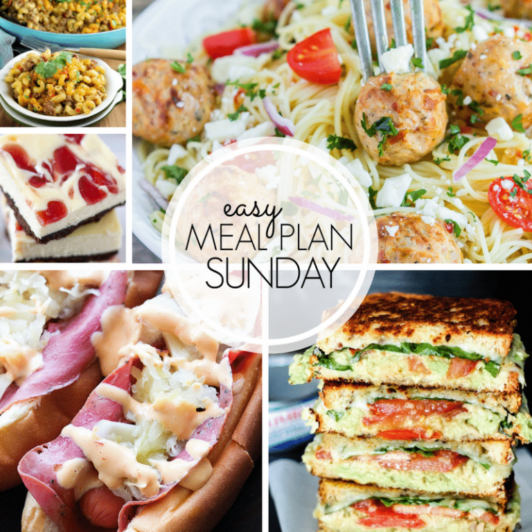 Easy Meal Plan Sunday {Week 101} will help you get dinner on the table in no time at all. This week you will find 6 Dinners, 1 Breakfast, 1 Healthier Meal and 2 Desserts. Come back every Sunday for a new set of recipes ideas! This week includes my Zesty Taco Bake! MissintheKitchen.com