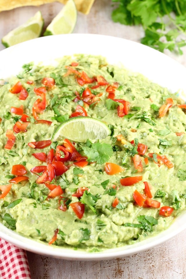 Roasted Garlic Guacamole Recipe from MissintheKitchen Easy Appetizer for parties. 