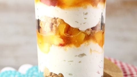 No Bake Peaches and Cream Cheesecake ~ a delectable summer dessert that is perfect for entertaining. From MissintheKitchen.com #SummerDessertWeek