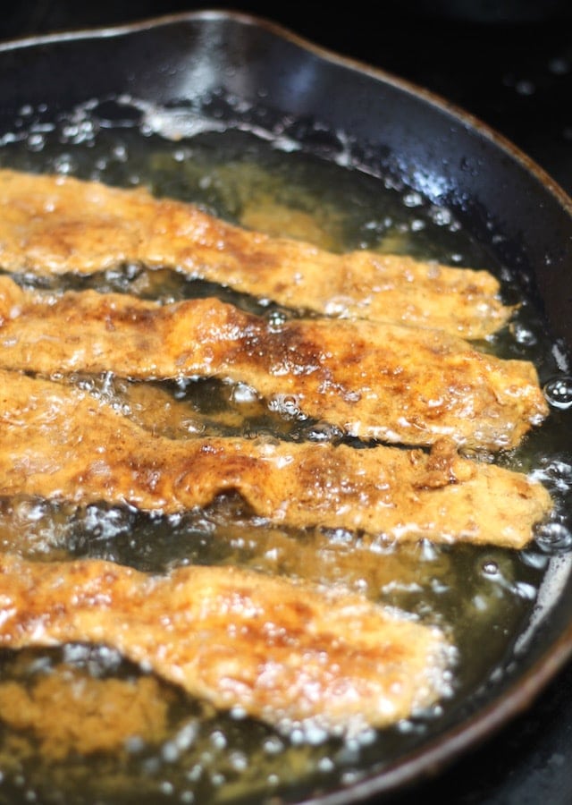 Frying Chicken Fried Bacon ~ MissintheKitchen.com