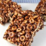 Chocolate Peanut Butter Cereal Bars are the perfect after school treat. Recipe from MissintheKitchen.com Sponsored by Walmart #BoxTops