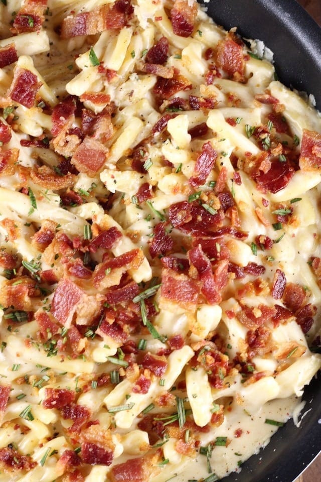 Bacon White Cheddar Pasta Recipe is a quick and easy weeknight dinner favorite from MissintheKitchen.com
