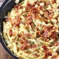 Bacon White Cheddar Pasta Recipe is a delicious dish for any night of the week. From MissintheKitchen.com