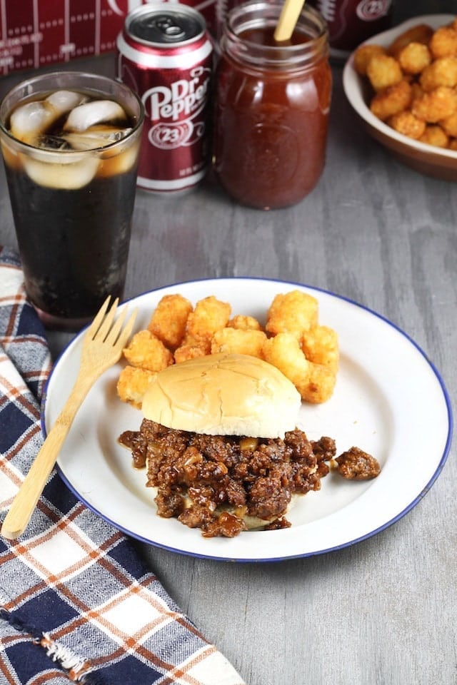 Dr. Pepper Barbecue Sloppy Joes Recipe is perfect for tail gating and game day get togethers! Hearty and delicious! From MissintheKitchen.com #AD @DrPepper