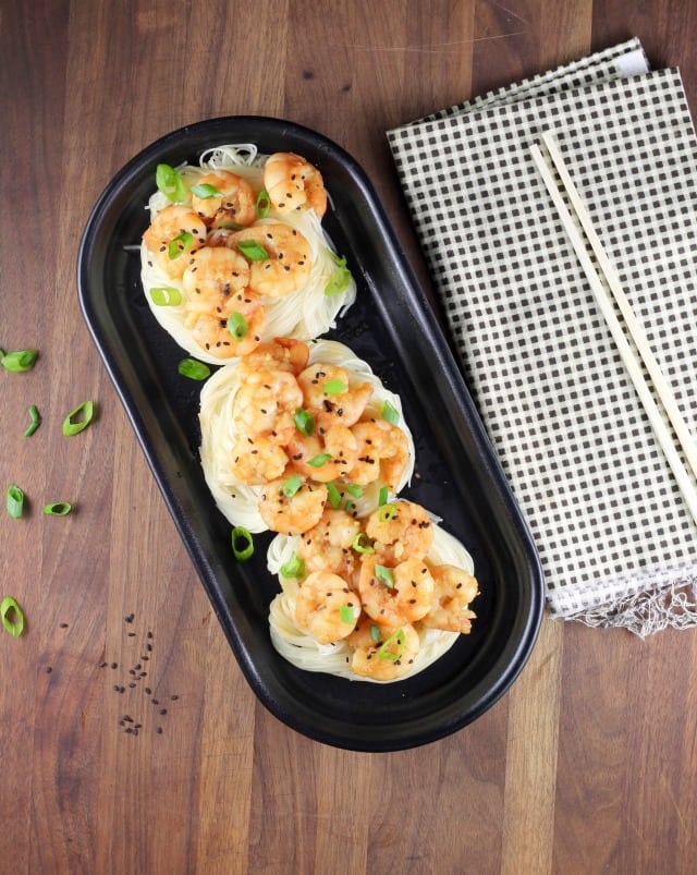 Miso Honey Garlic Shrimp Recipe ~ Quick and easy dinner from MissintheKitchen.com #hemisfares #ad #miso #shrimp