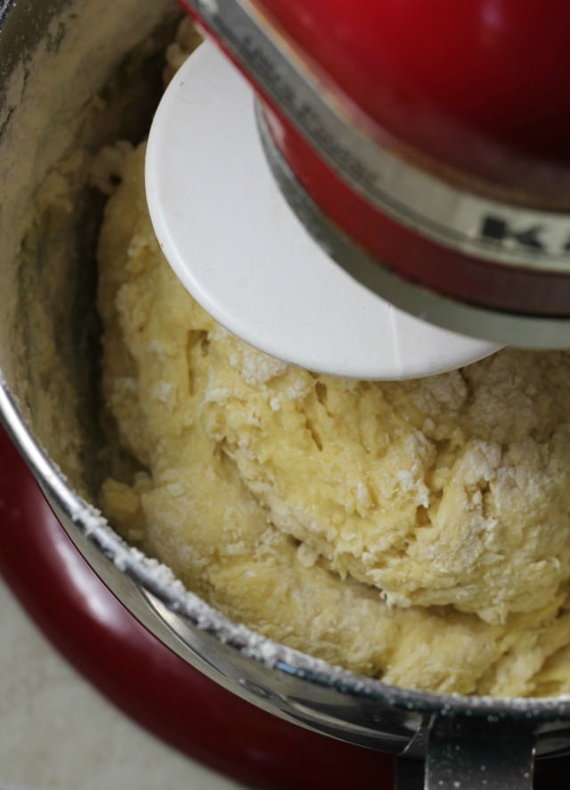 Mixing Dough for White Cheddar Potato Rolls 