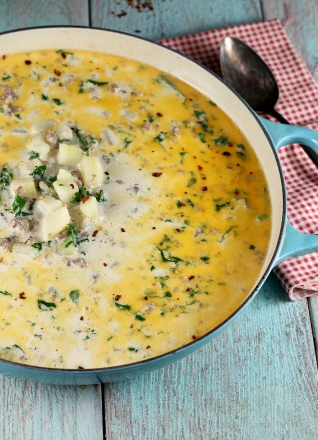 Tuscan Sausage Soup Recipe ~ MissintheKitchen.com #recipe #soup #tuscan
