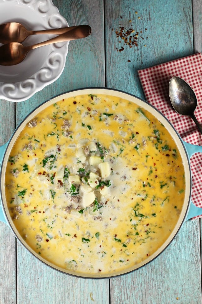 Tuscan Sausage Potato Soup Recipe from The Slow Roasted Italian's The Simple Kitchen ~ MissintheKitchen.com #soup #recipe