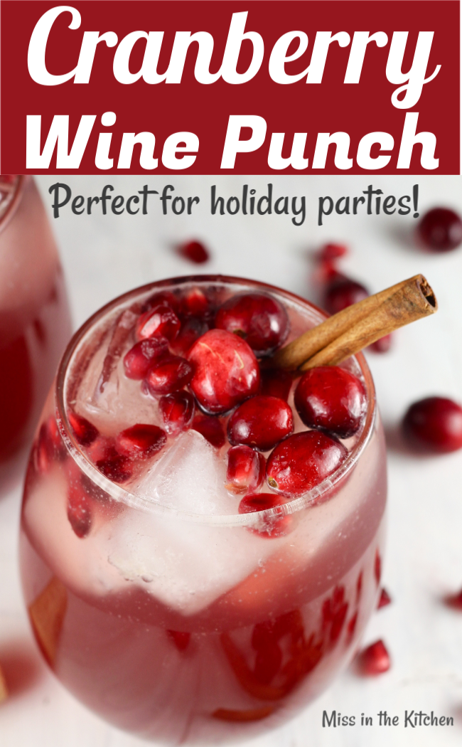 Cranberry Wine Punch garnished with cinnamon and cranberries
