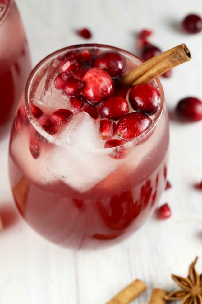 Cranberry Wine Punch Recipe ~ Large batch party cocktail perfect for fall and winter holidays ~ MissintheKitchen.com #cocktails #wine #ad #llanowines