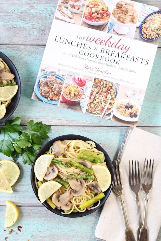 The Weekday Lunches and Breakfasts Cookbook ~ Angel Hair Pasta with asparagus and mushrooms