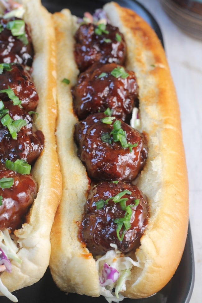 Barbecue Meatball Hoagies with Coleslaw