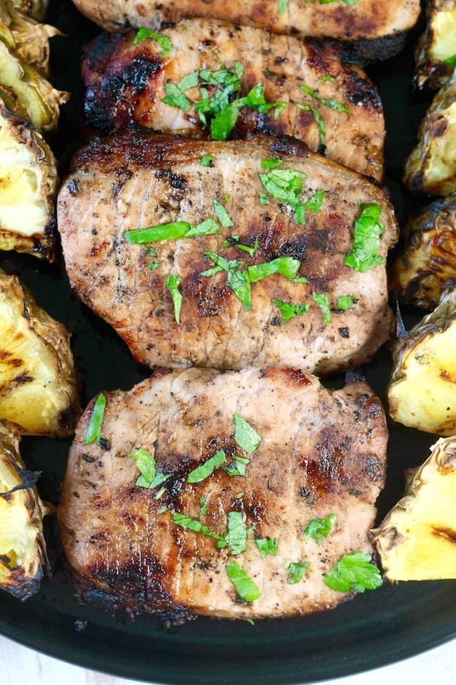 Citrus Grilled Pork Chops with grilled pineapple