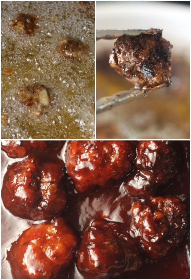 Deep frying meatballs, Fried Meatball close up, Barbecued meatballs