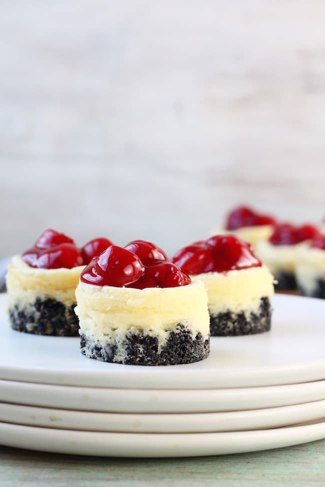Mini Cherry Cheesecakes plated