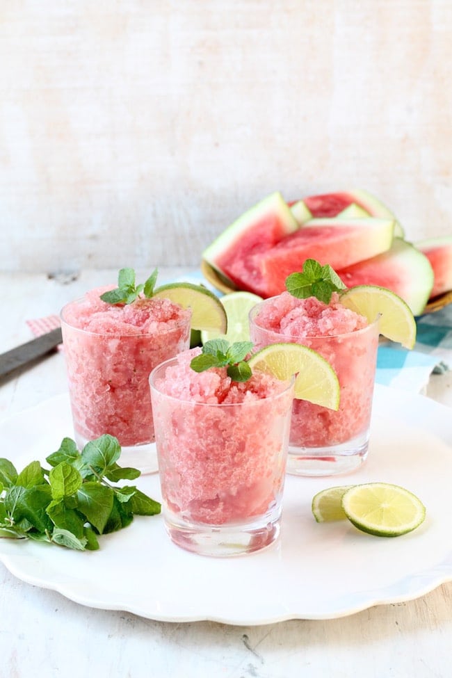 Easy Watermelon Mojito Slushie Recipe with fresh limes and mint