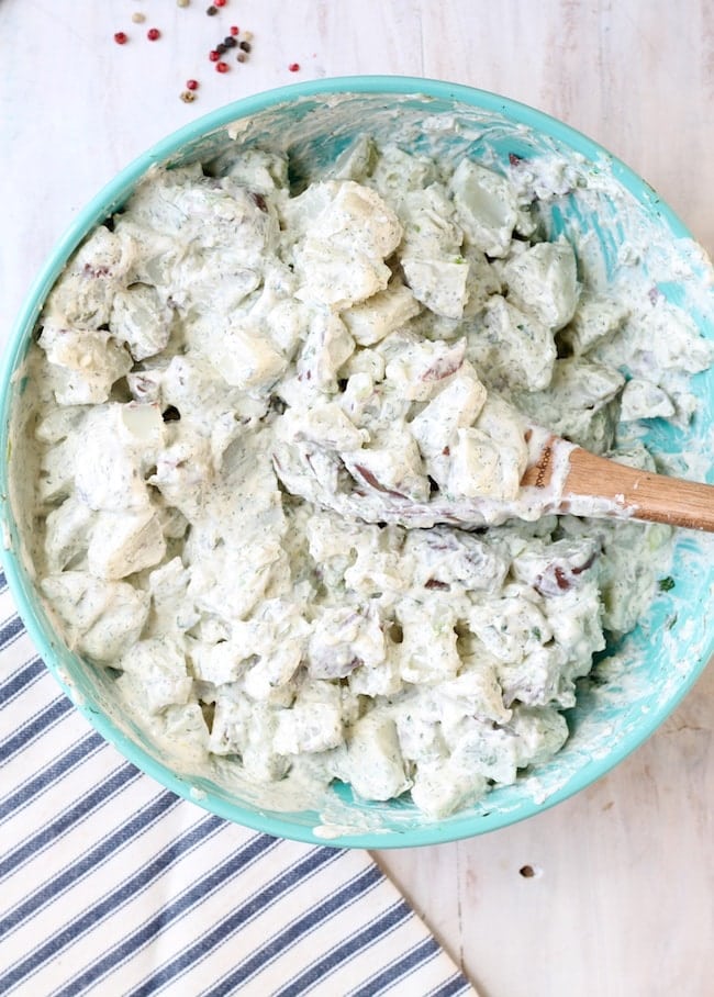 Easy Creamy Dill Potato Salad in bowl