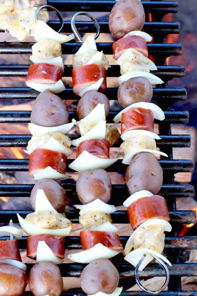 Grilling Chicken, Sausage and Potato Kabobs